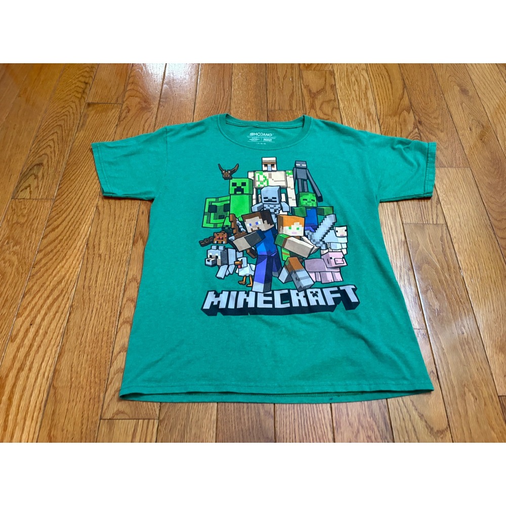 Minecraft Mad Engine Kids Green Graphic T-Shirt Steve Alex Creeper Size Large